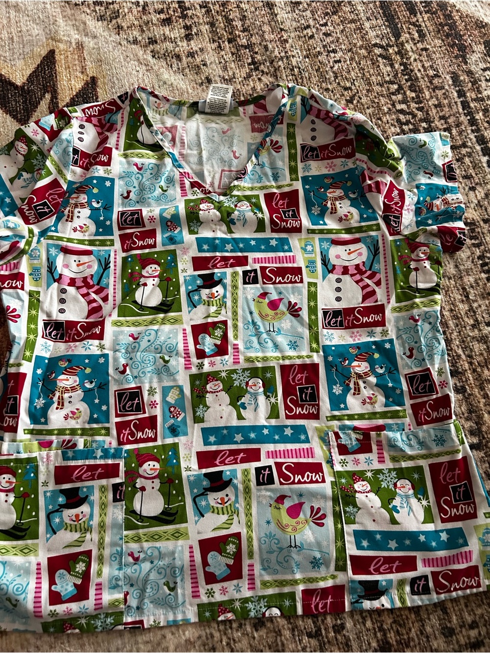 Kids Holiday Snowman scrub Top - Red, Green & Blue